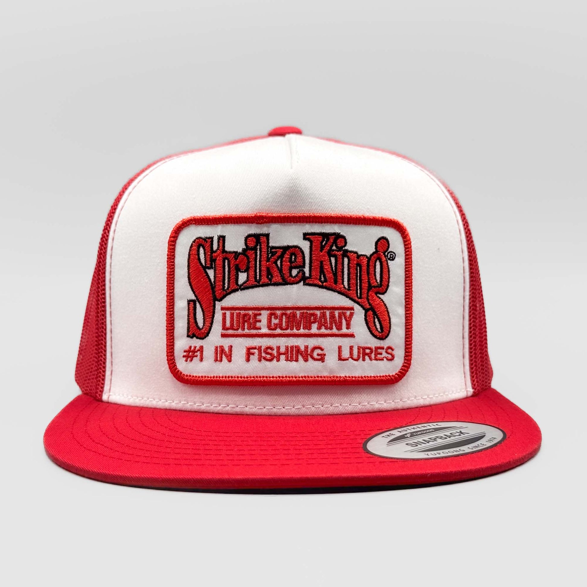 baseball cap fishing hats lures Strike King Trucker Hat, Retro Fishing Lures Patch on Yupoong 6006 – Vintage Truckers