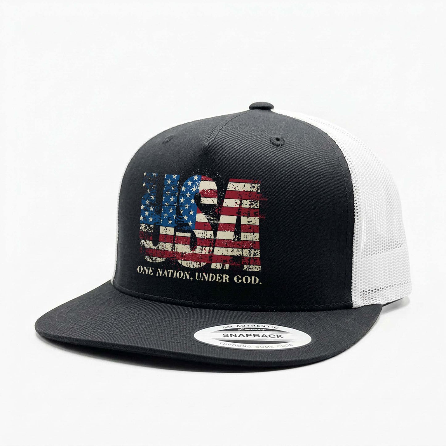 USA One Nation Patriotic American Flag Trucker Hat