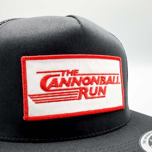 Cannonball Run Trucker Hat, Retro Cannon Ball Run Movie Logo Patch, Yupoong 6006