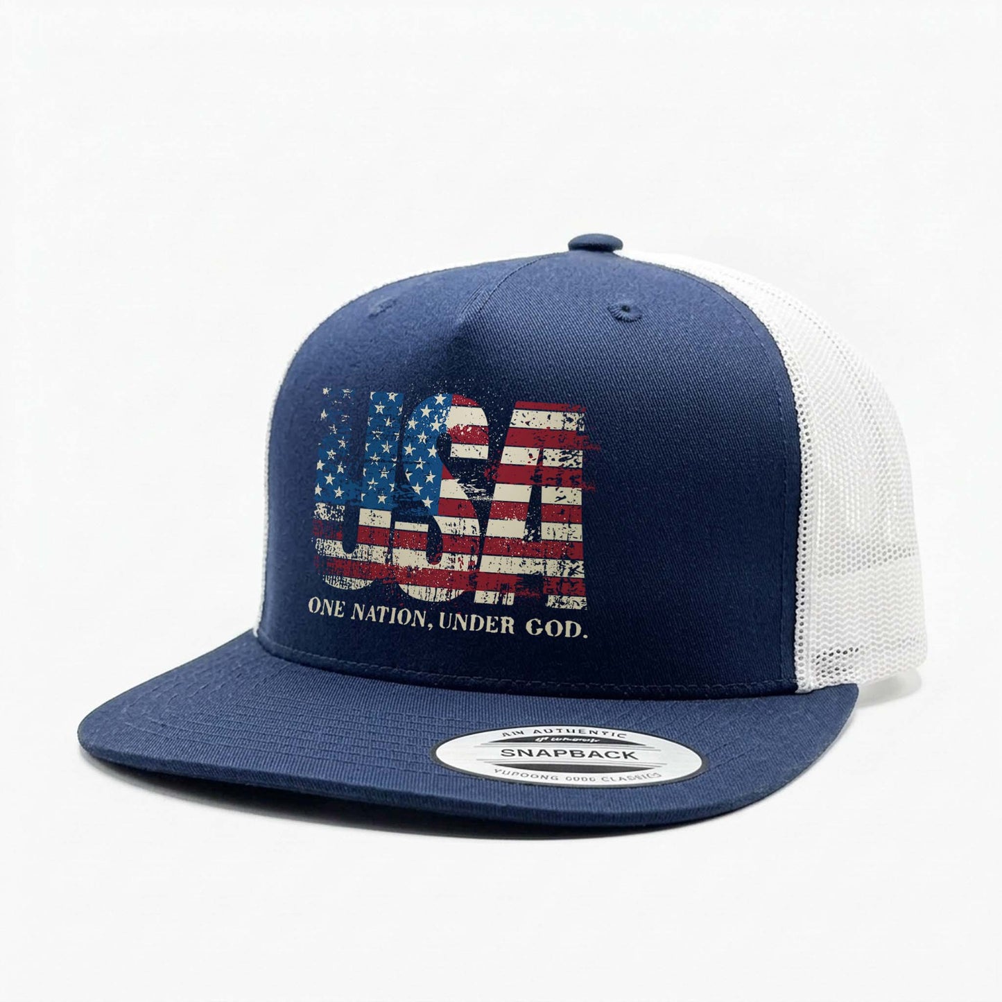 USA One Nation Patriotic American Flag Trucker Hat
