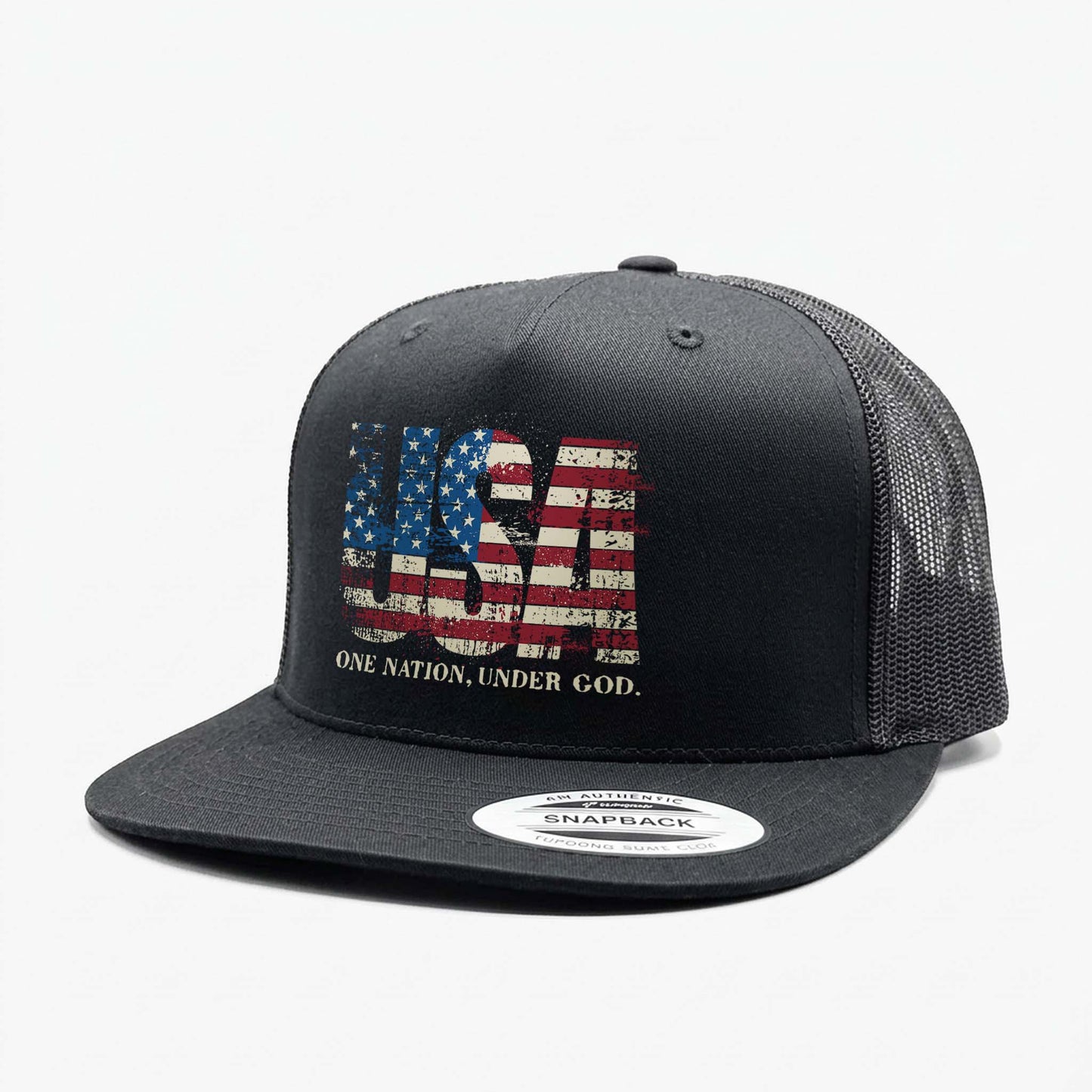 USA One Nation Patriotic American Flag Trucker Hat