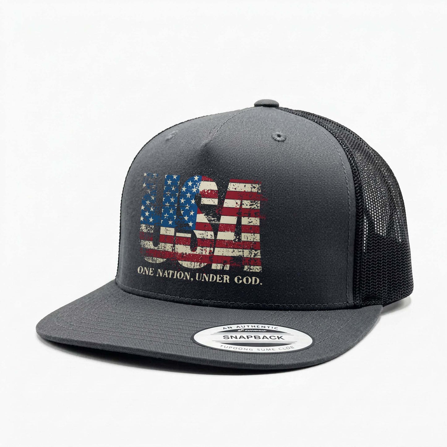 USA One Nation Patriotic American Flag Trucker Hat