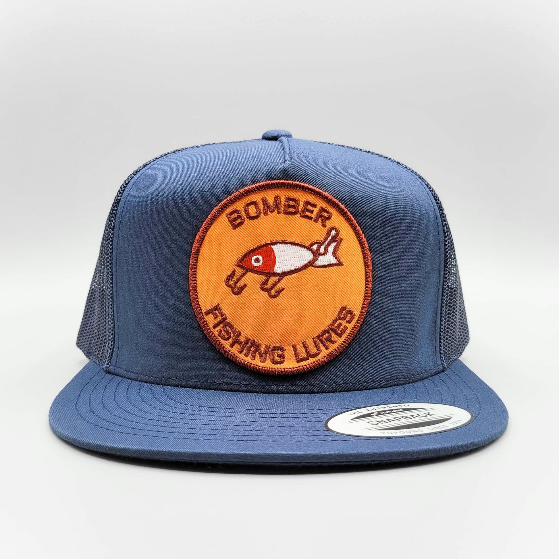 Bomber Fishing Lures Vintage Trucker Hat, Hi-Crown Snapback, Fishing Patch Hat